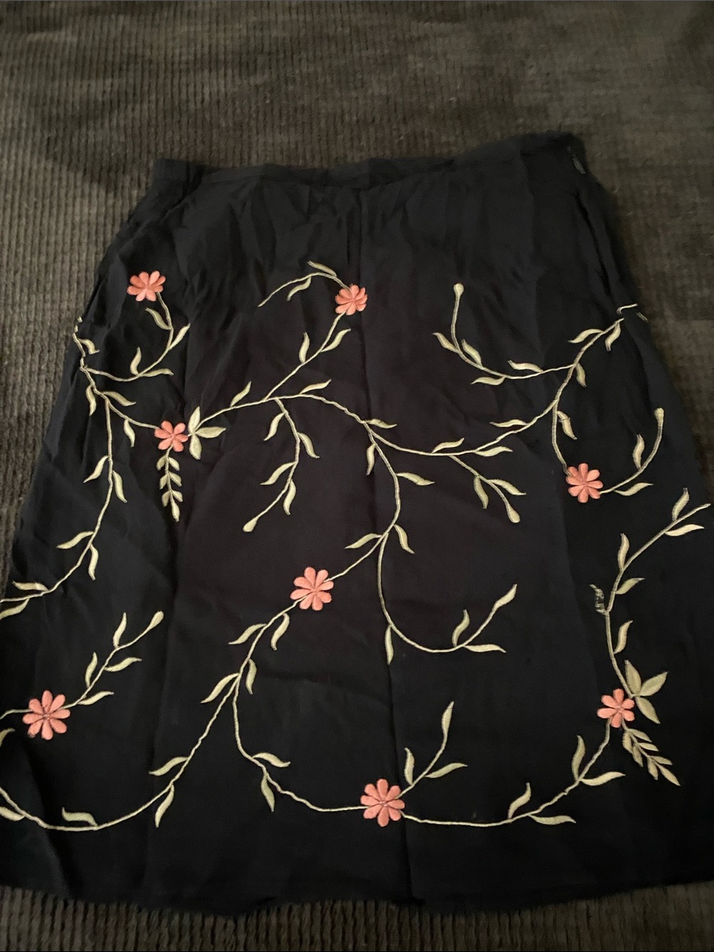Amanda Smith Black Midi Skirt with Pink Floral Embroidery